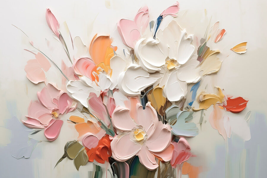Pintura de flores sobre uma superfície branca