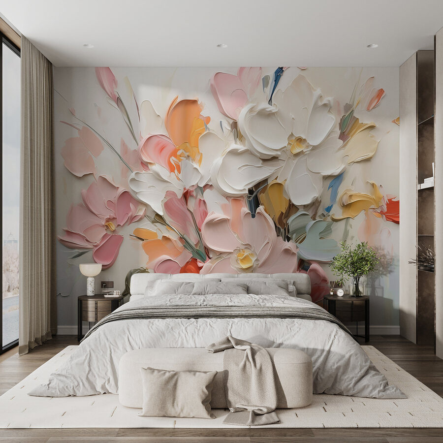 Pintura de flores sobre uma superfície branca