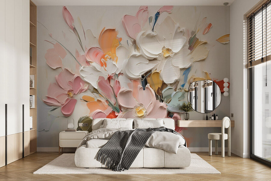 Pintura de flores sobre uma superfície branca