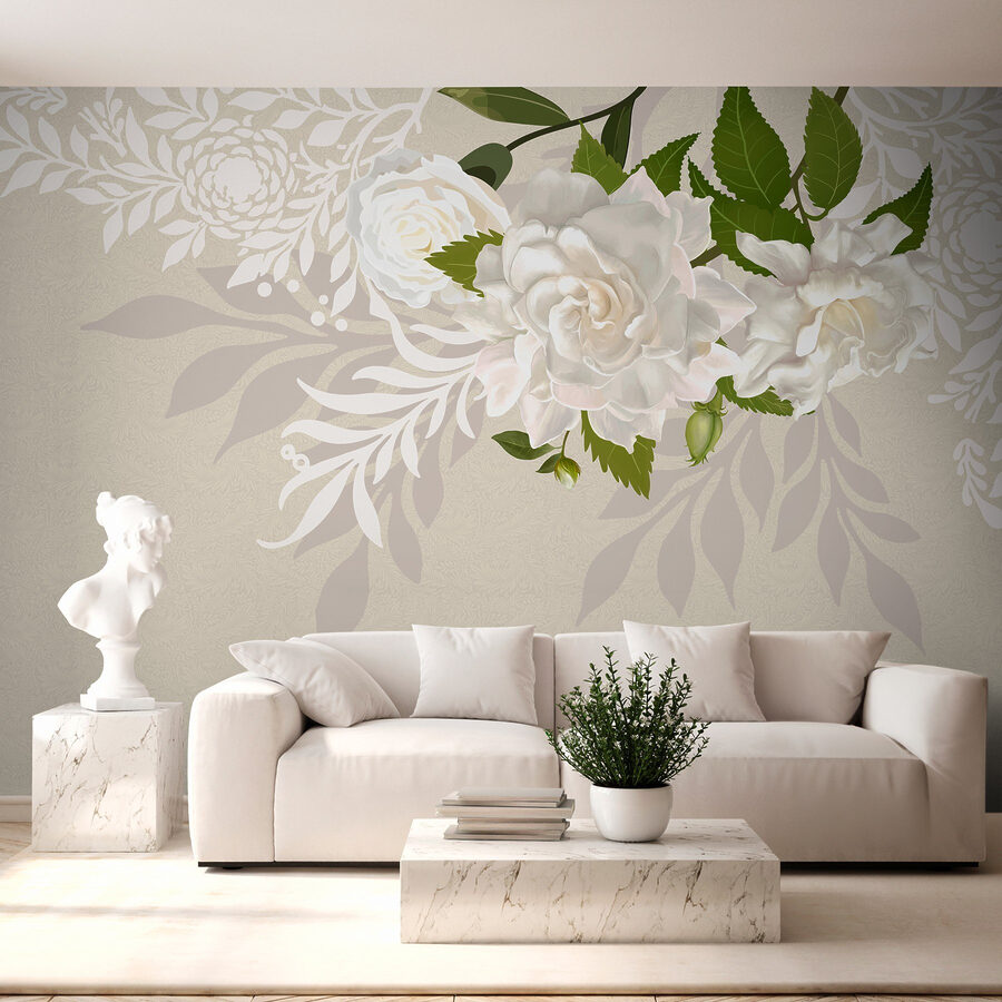 Flores brancas com folhas verdes