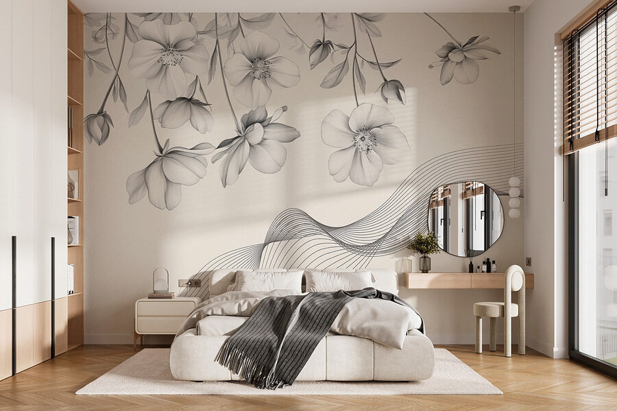 Flores delicadas com linhas fluidas