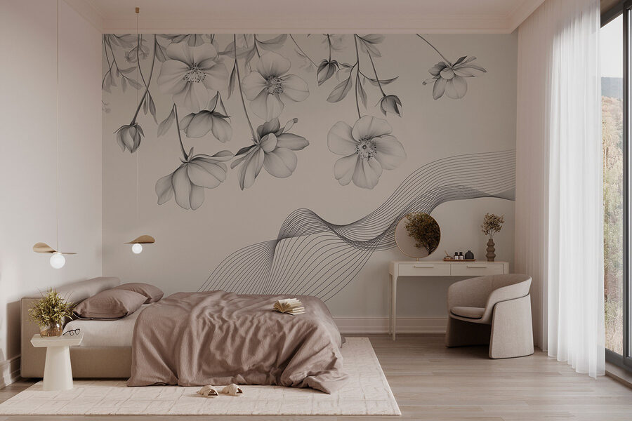 Flores delicadas com linhas fluidas