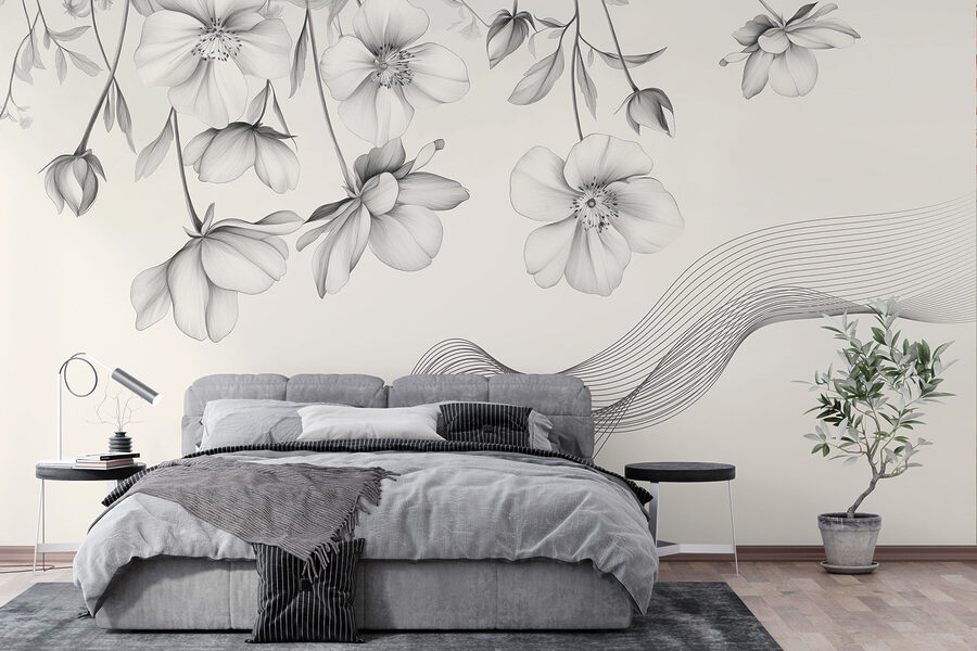 Flores delicadas com linhas fluidas