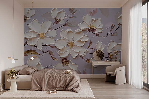 Papel de parede Papel de parede Pintura de flores brancas (REF: w03571)