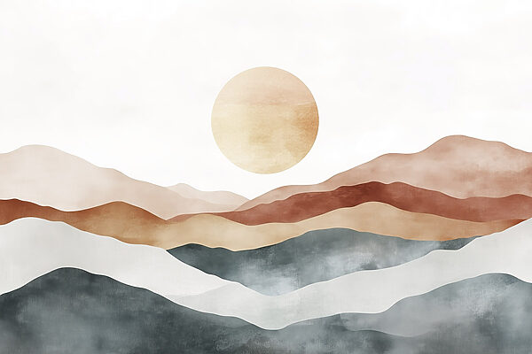 Pintura de montanhas e sol Pintura de montanhas e sol