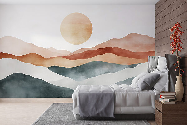 Pintura de montanhas e sol Pintura de montanhas e sol