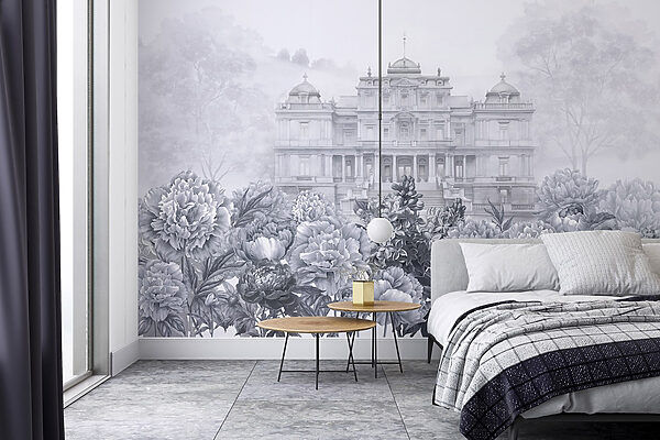 Grande edifício branco com flores Grande edifício branco com flores