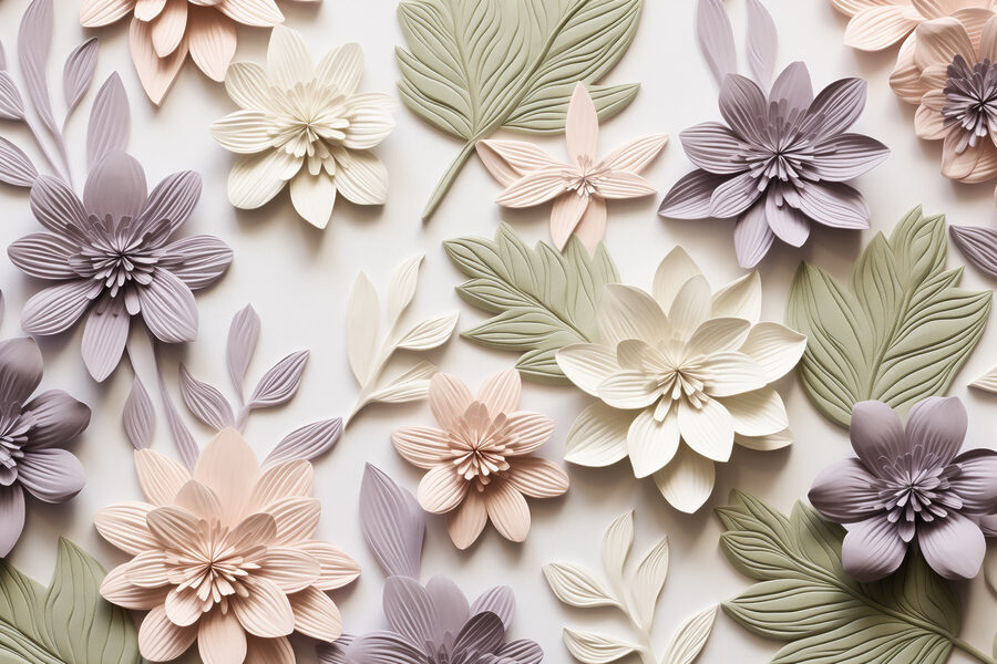 Grupo de flores e folhas