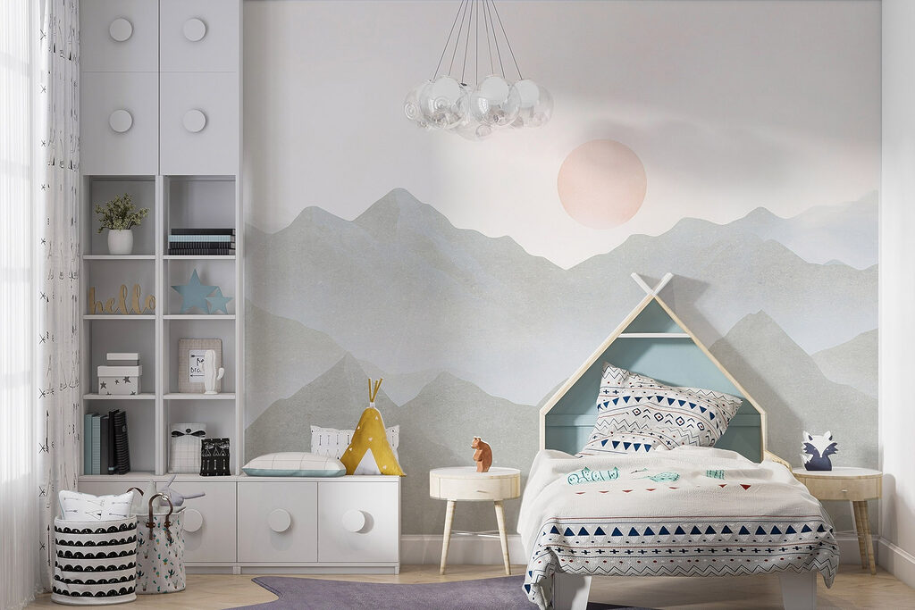 Mountain range with the sun in the distance