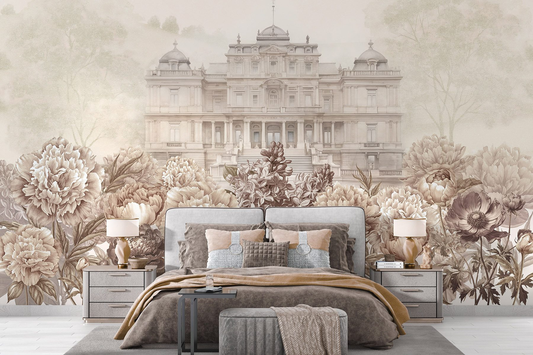 Large white building with flowers Large white building with flowers