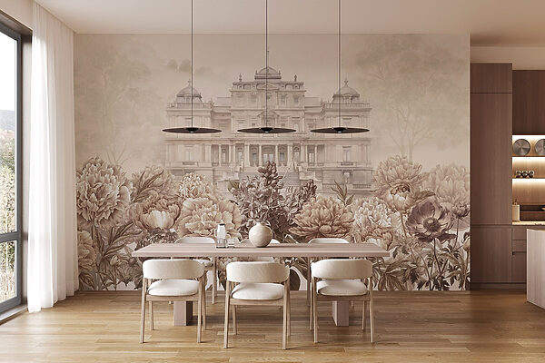 Large white building with flowers Large white building with flowers