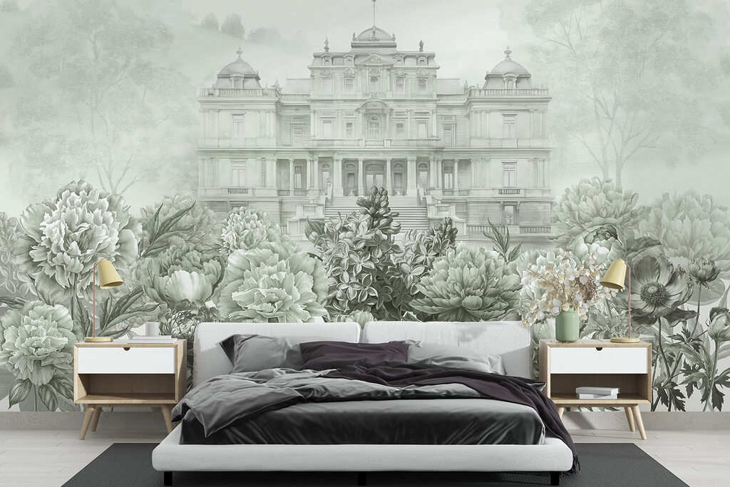 Large white building with flowers Large white building with flowers