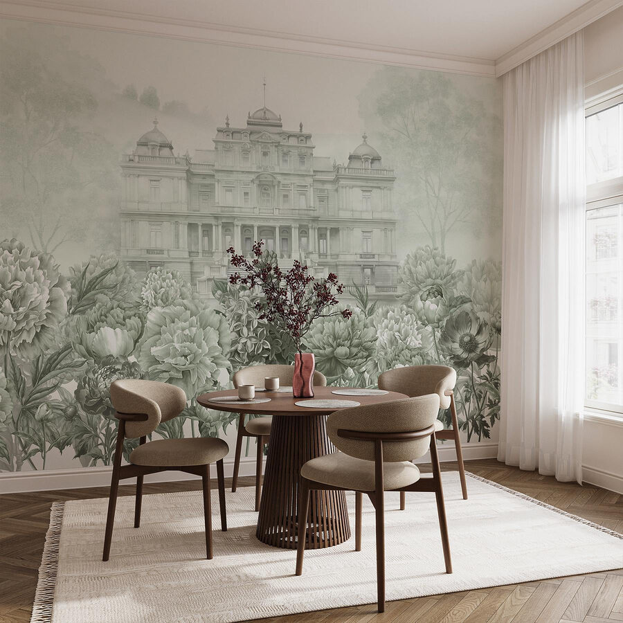 Papel de parede Grande edifício branco com flores - Image 3