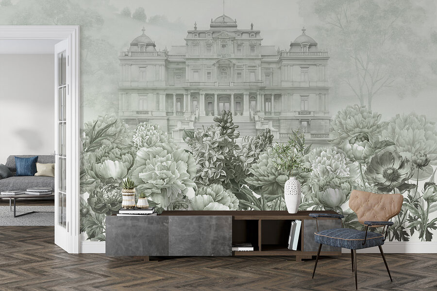 Papel de parede Grande edifício branco com flores - Image 4