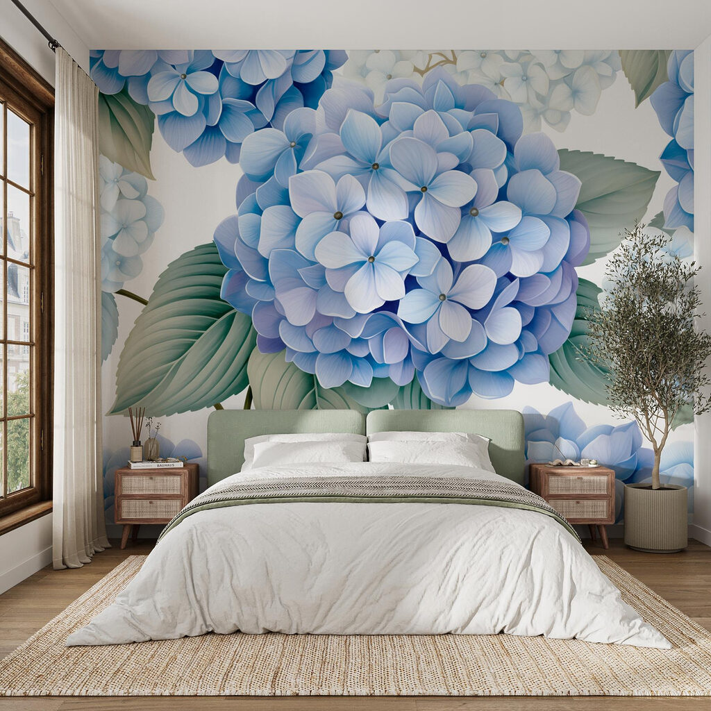 Hydrangeas in soft blue hues