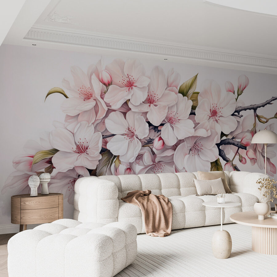 Pintura de flores brancas num ramo