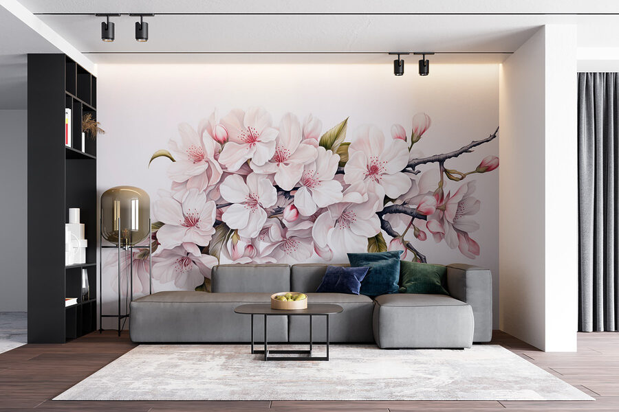 Pintura de flores brancas num ramo