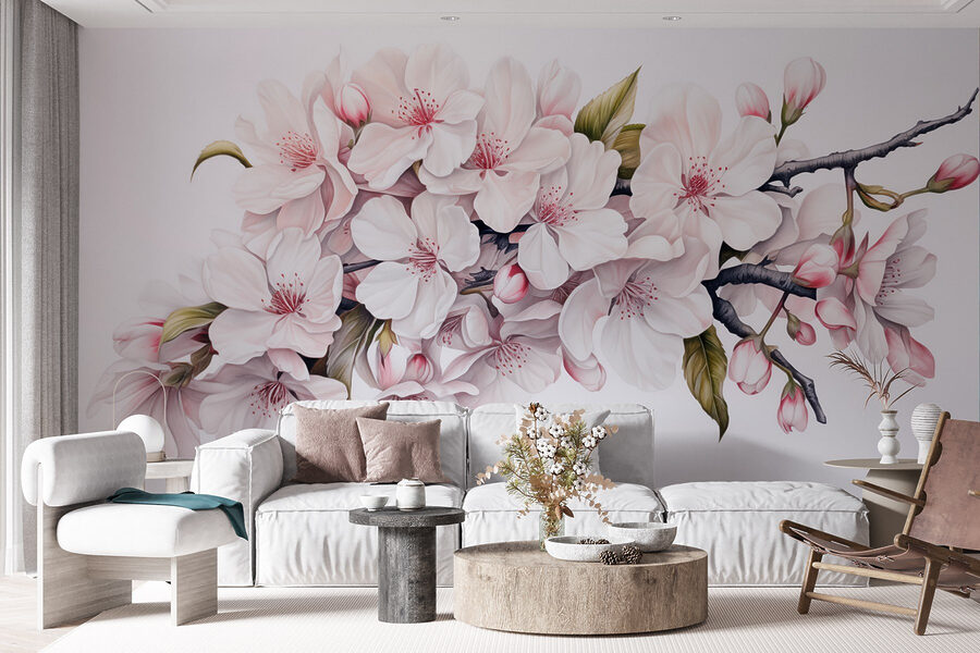 Pintura de flores brancas num ramo