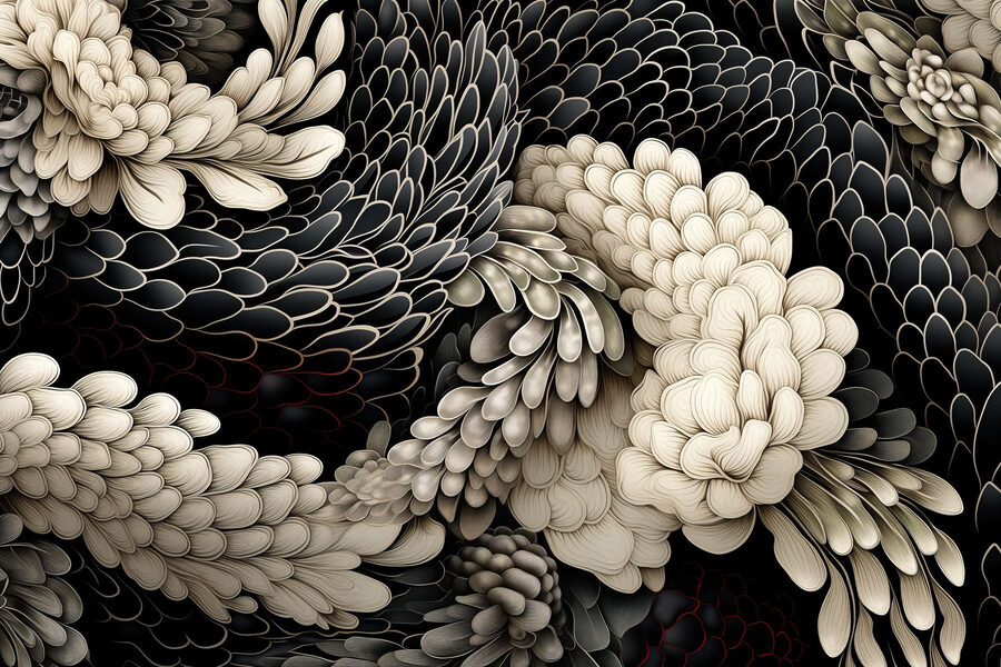 Desenho floral intrincado em tons neutros