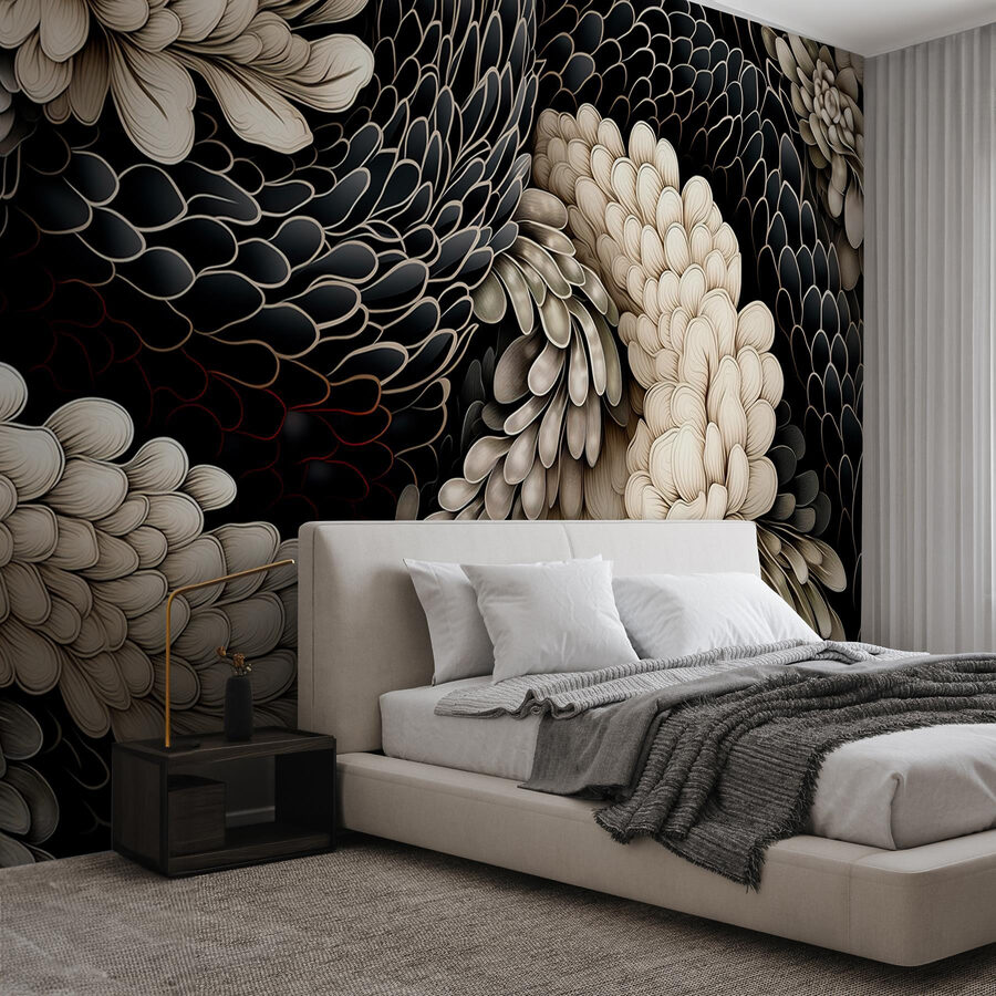 Desenho floral intrincado em tons neutros