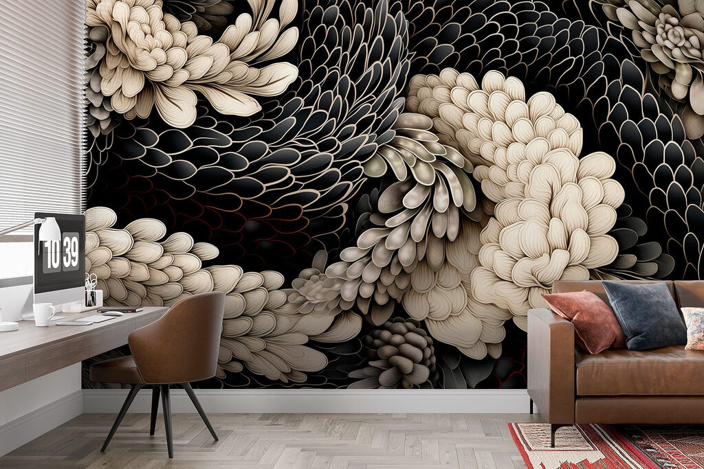 Intricate floral design in neutral tones