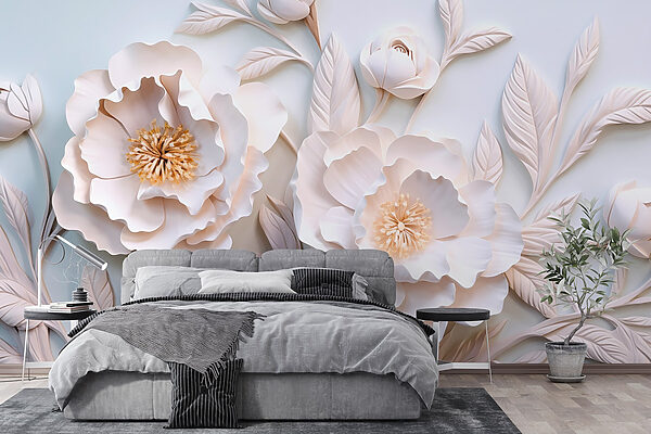 Flores e folhas brancas sobre uma superfície branca Flores e folhas brancas sobre uma superfície branca