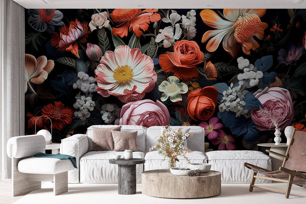 Group of flowers on a black background