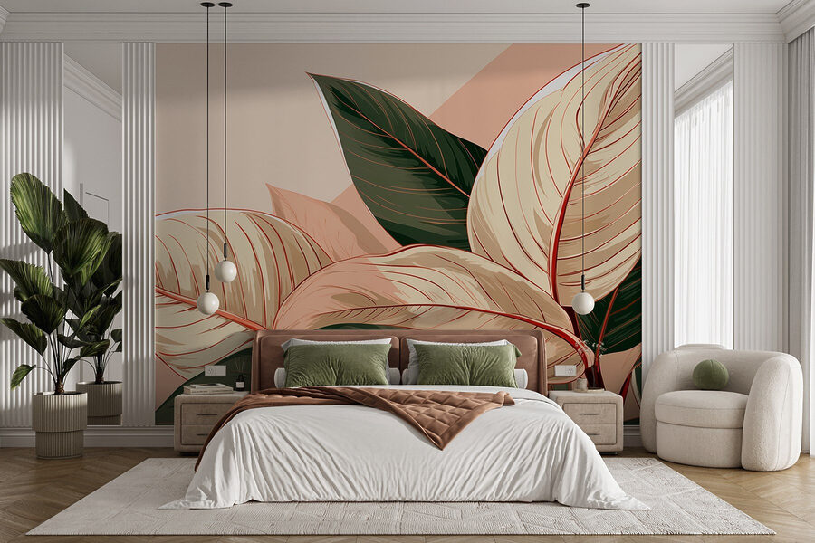 Papel de parede Folhagem bonita em cores suaves