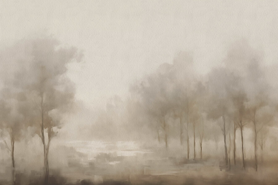 Paisagem de nevoeiro com árvores