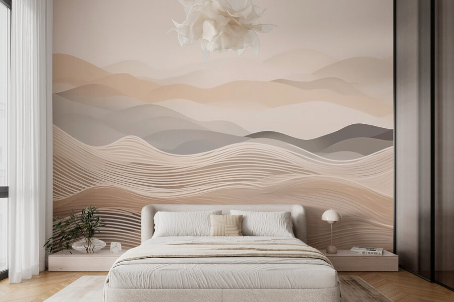 Paisagem de colinas com ondas brancas e castanhas