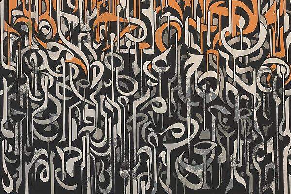 Arte a preto e branco com linhas a laranja e branco Arte a preto e branco com linhas a laranja e branco