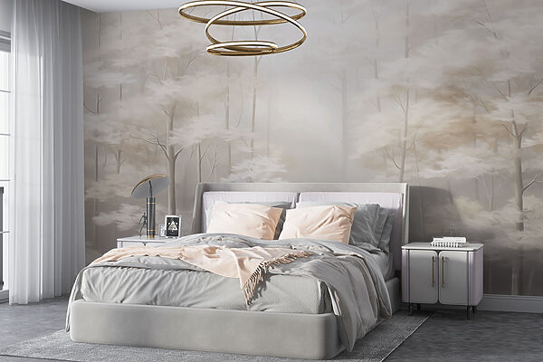 Foggy forest with trees