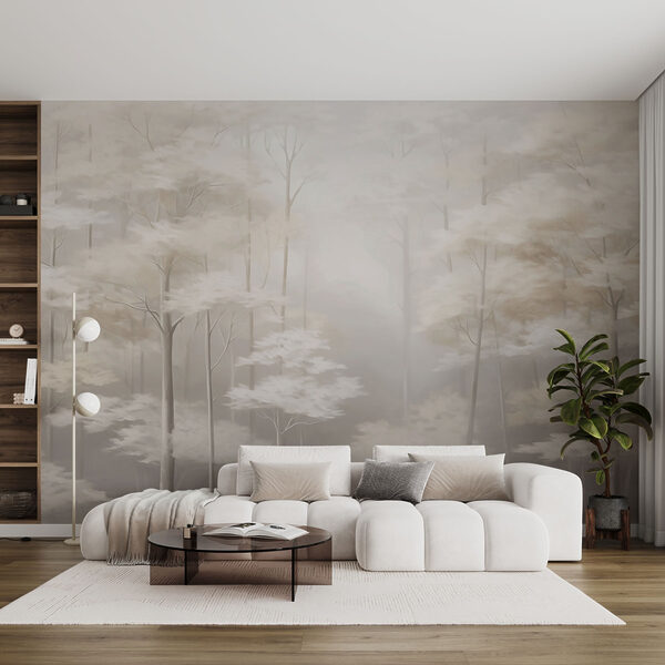 Foggy forest with trees