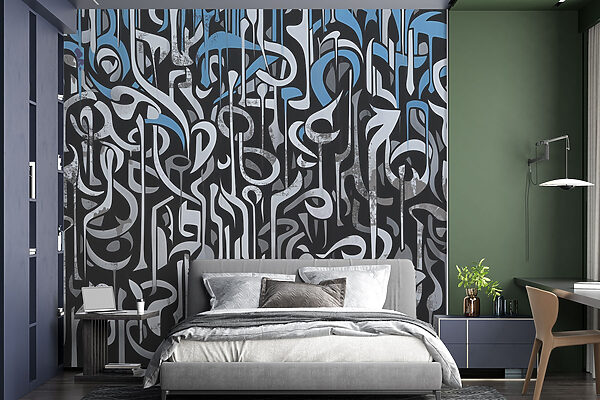 Arte a preto e branco com linhas azuis e brancas Arte a preto e branco com linhas azuis e brancas