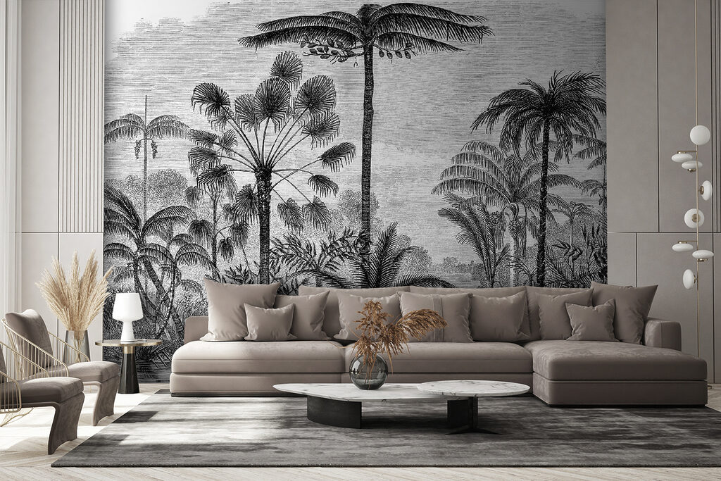 Black and white drawing of palm trees Black and white drawing of palm trees