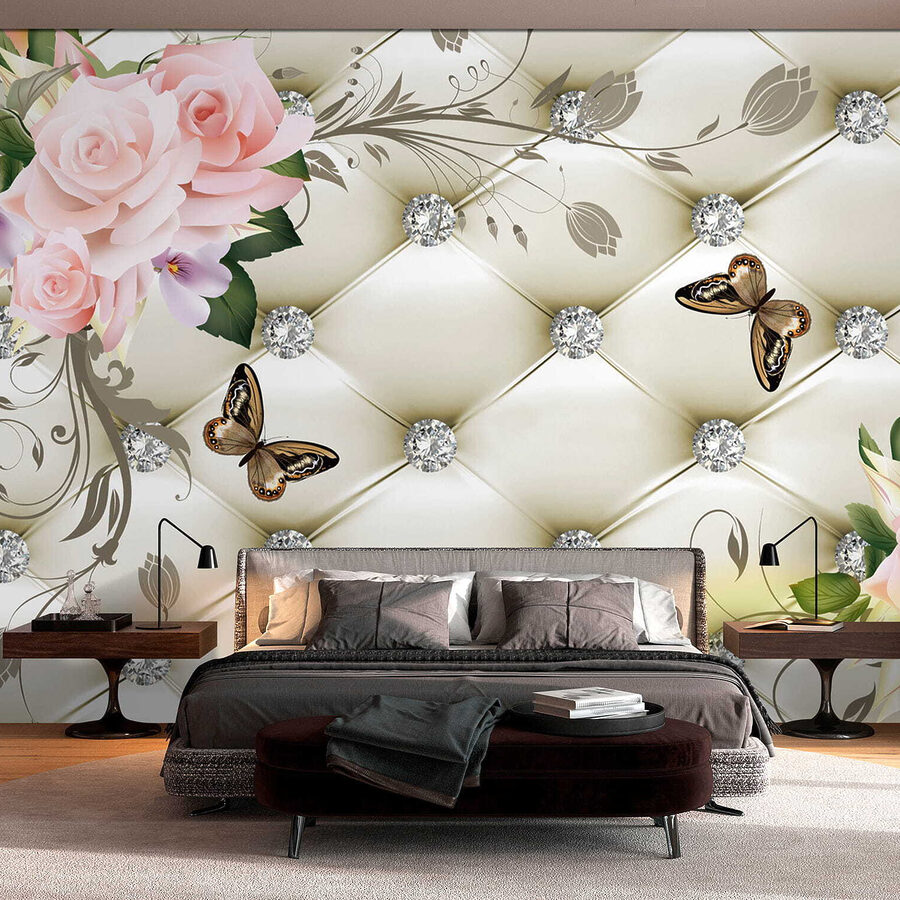 Papel de parede com flores e borboletas