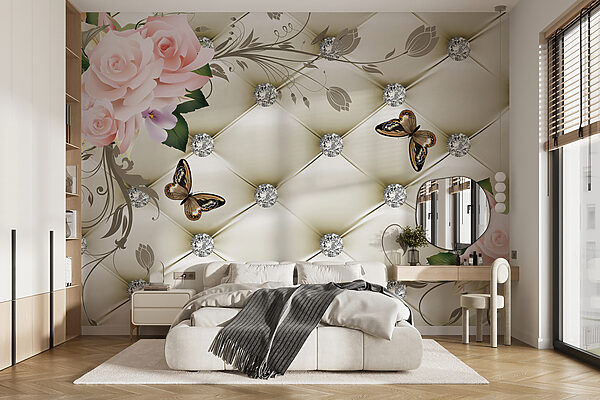 Papel de parede com flores e borboletas Papel de parede com flores e borboletas