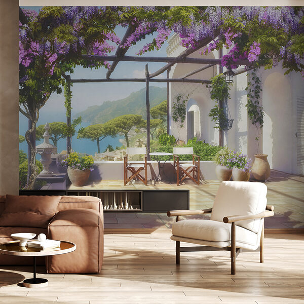 Pátio com flores e plantas roxas Pátio com flores e plantas roxas