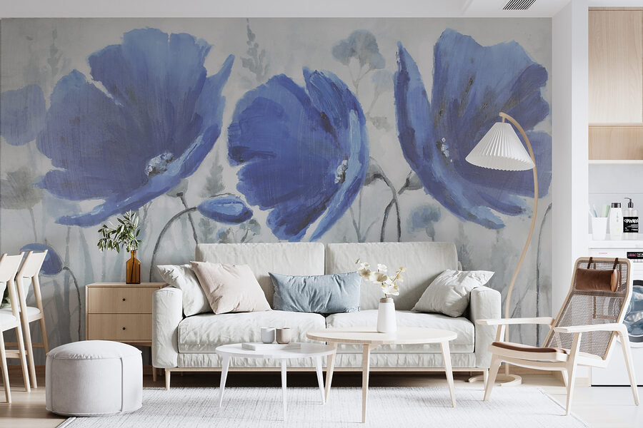 Pintura de flores azuis