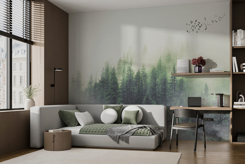 Birds flying over a forest Birds flying over a forest