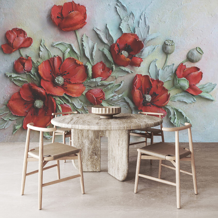 Flores vermelhas vibrantes em tons suaves.