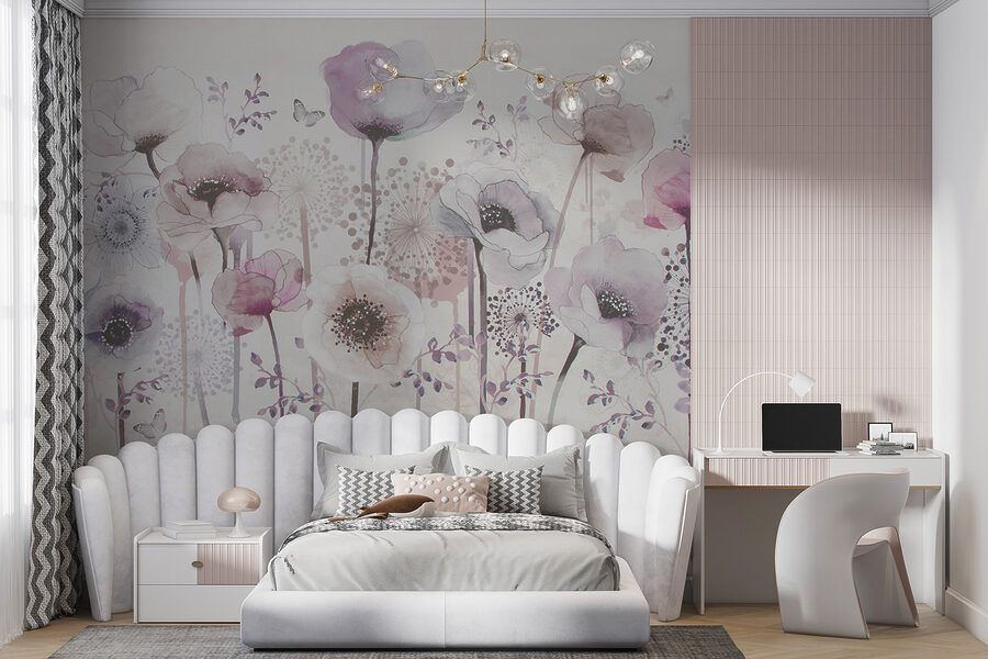 Pintura de flores e borboletas