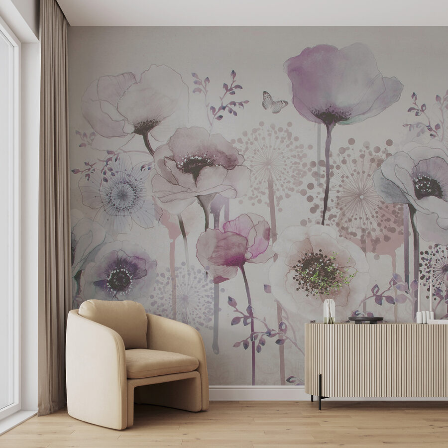 Pintura de flores e borboletas
