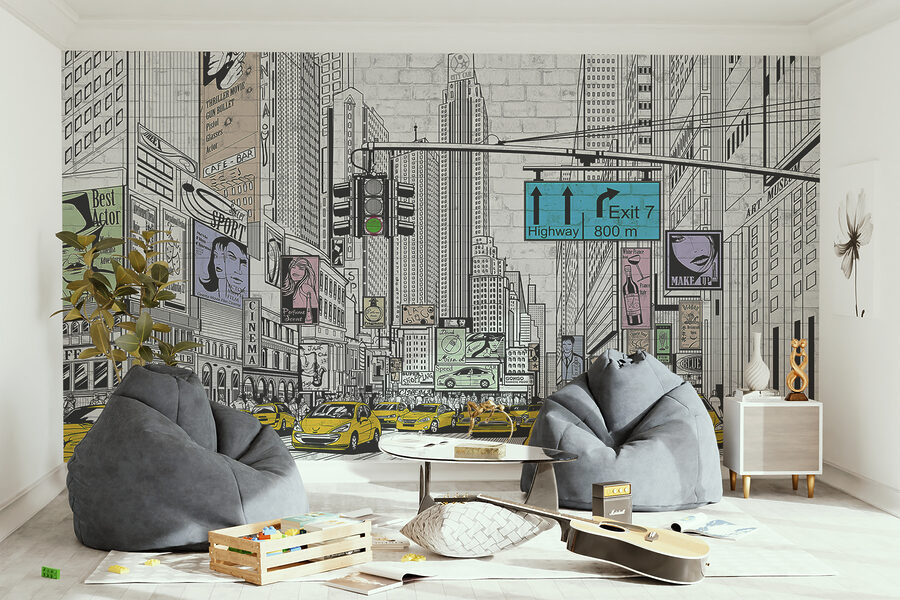 Papel de parede Desenho de uma rua urbana com carros e edifícios - Image 3