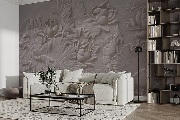 Elegante desenho floral em relevo em bege. Elegante desenho floral em relevo em bege.
