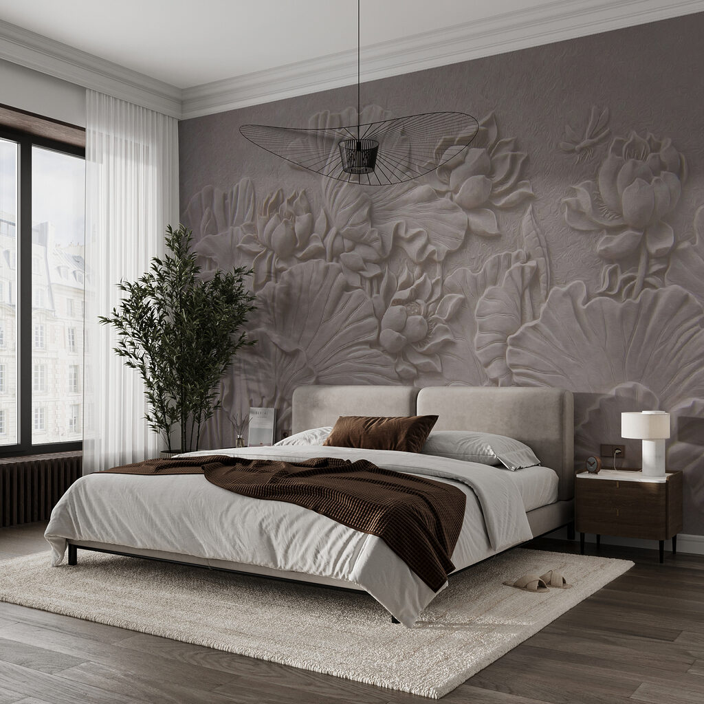 Elegant floral relief design in beige
