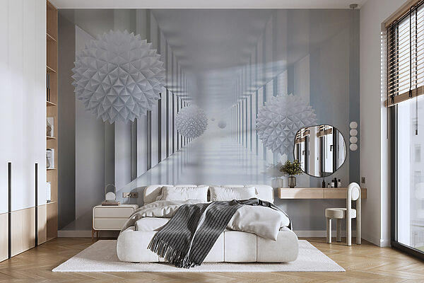 Quarto branco com bolas brancas Quarto branco com bolas brancas