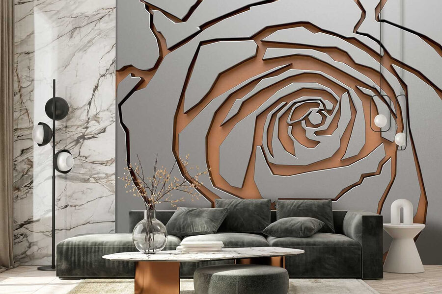 Desenho abstrato de rosas em textura metálica.
