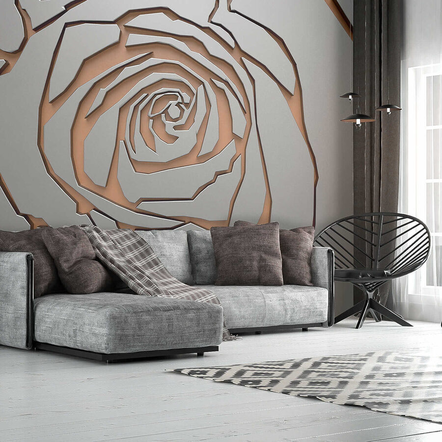 Desenho abstrato de rosas em textura metálica.