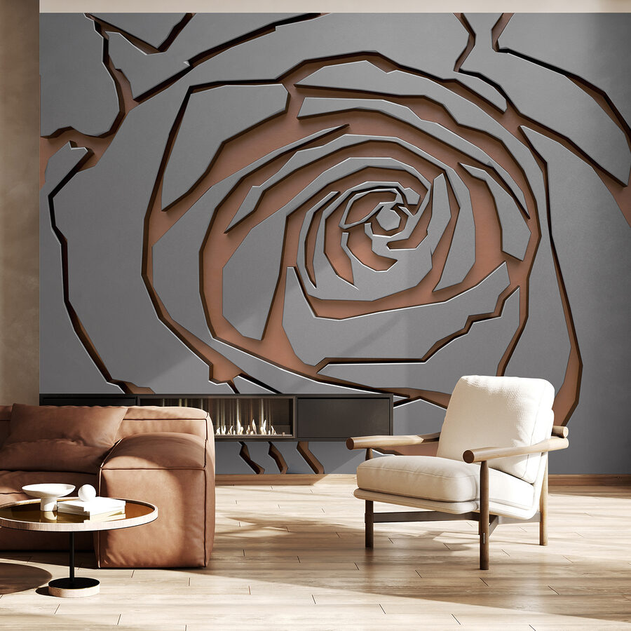 Desenho abstrato de rosas em textura metálica.